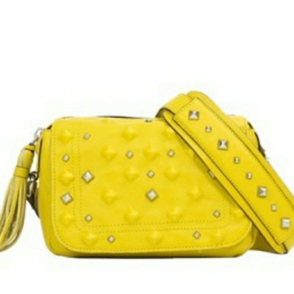 Edgy,acid yellow,studded cross purse,well made